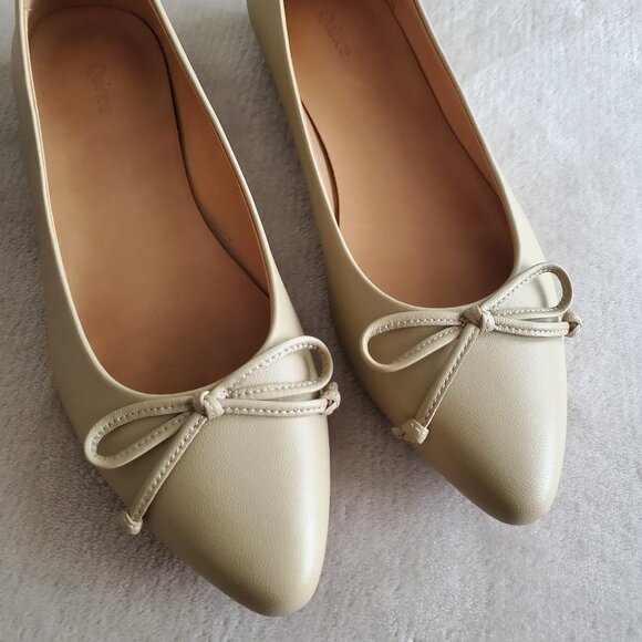 Quince Italian Leather Bow Pointed Women’s Flats Size 7 Color Almond Like new - Picture 14 of 14